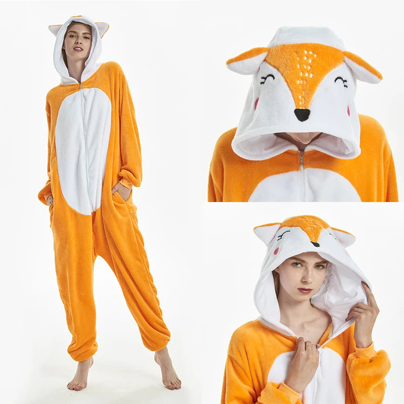 Mulheres animal kigurumi pijamas inverno grosso flanela pijamas adulto com capuz pijama homewear halloween cosplay trajes de festa