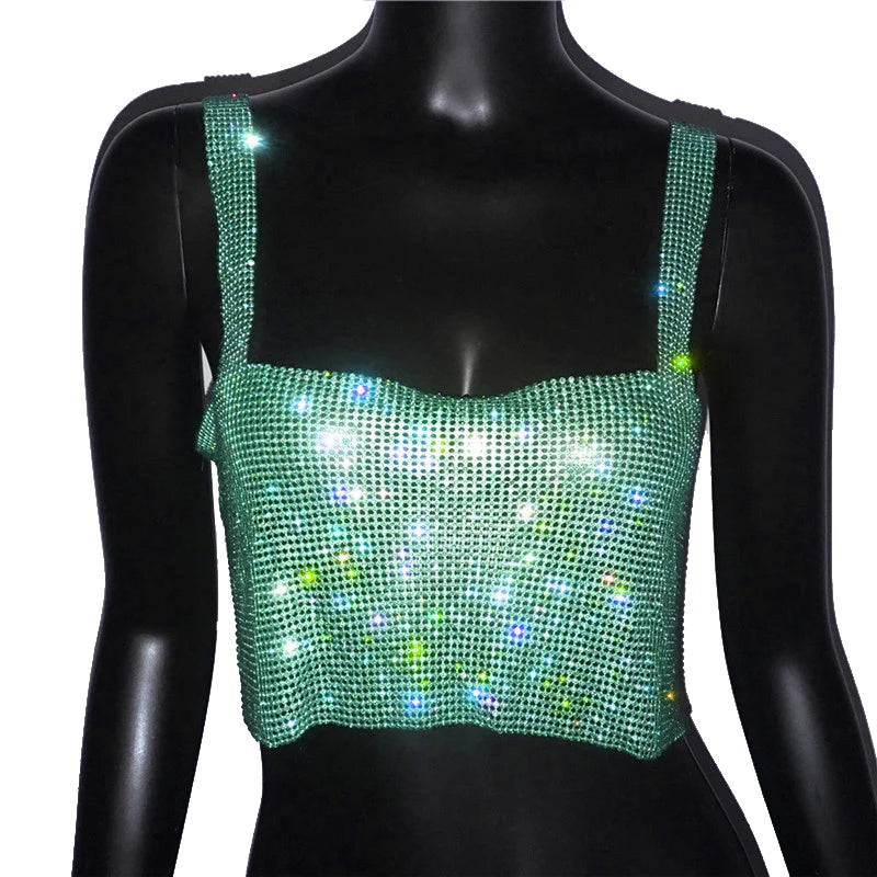 2025 glitter boate sem costas strass regata feminina sexy metal cristal diamantes lantejoulas noite clube festa wear topo de colheita