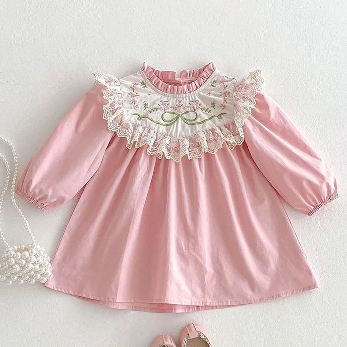 2025 nova primavera irmã vestido crianças roupas crianças vestidos de princesa manga comprida algodão bordado 1-6yrs bebê menina vestido de festa