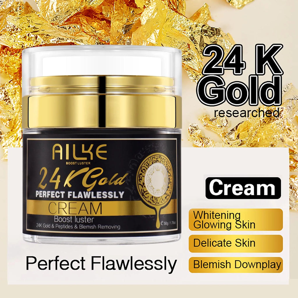 AILKE 24K Glod Alcance de cuidados com a pele impecável, clareador de pele, reduz manchas escuras, melanina, rugas, hidratação, para mulheres e homens