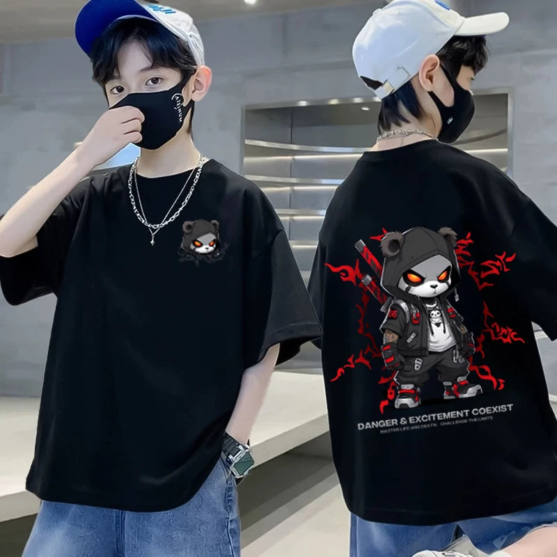 Graffiti impressão camiseta de manga curta infantil, 100% algodão, verão streetwear, meninas tees, crianças tops, roupas de crianças, alta qualidade