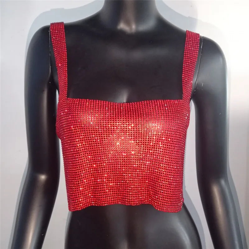 2025 glitter boate sem costas strass regata feminina sexy metal cristal diamantes lantejoulas noite clube festa wear topo de colheita
