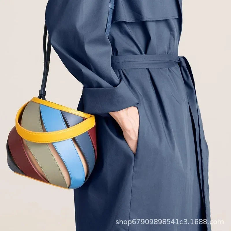 Bolsa feminina retrô de balde geométrico, elegante bolsa versátil de textura feminina, estilista de luxo, 2023
