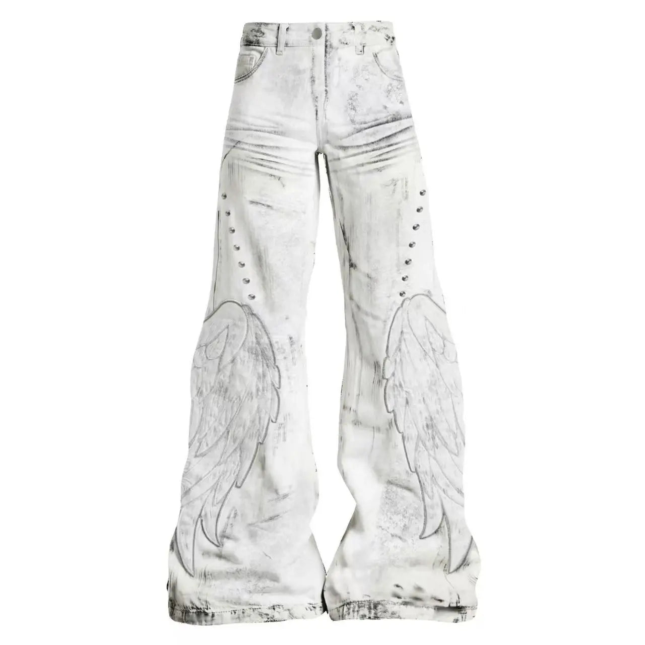 Calças Femininas Americanas Retrô Hot Girl Tie-Dye de Cintura Alta Boca de Sino Slim Rasgadas Novas de Outono e Inverno Lavadas Casuais