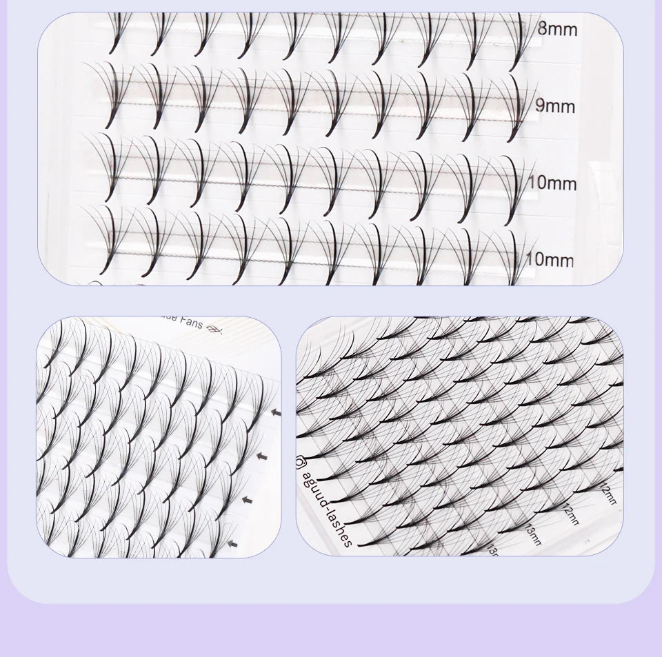 Aguud 3d/5d/7d/9d fino pré-fabricado fãs lash extensão pontiaguda base promade pico fãs cluster cílios volume russo lash extensão