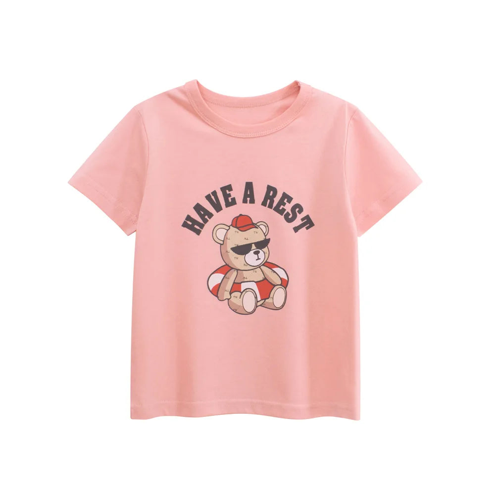 Camisetas dos desenhos animados da menina 2025 crianças 100% algodão roupas bonitos cão gato elefante crianças meninas manga curta casual esporte topo t