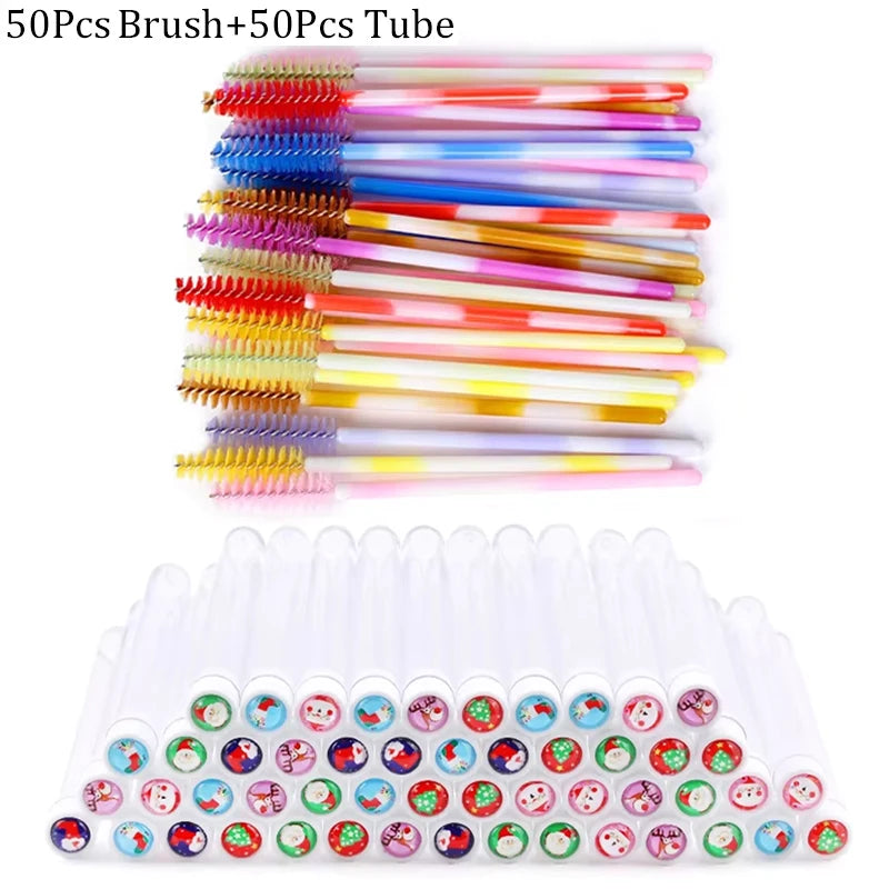 20/50 pçs reutilizável natal escova de cílios tubo falso rímel varinhas à prova de poeira sobrancelha escova recipiente lash extensão maquiagem ferramenta