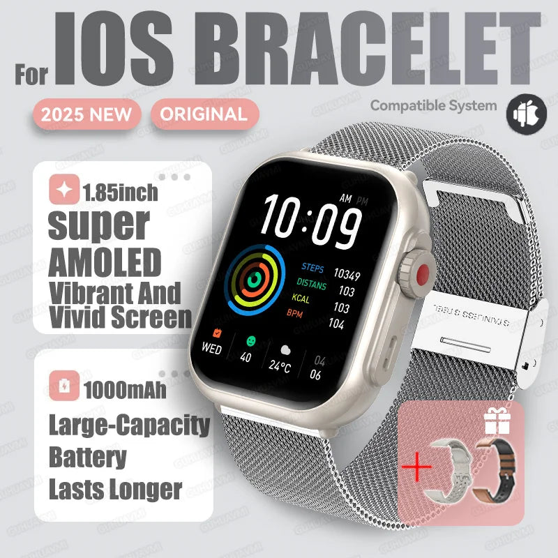 2025new para xiaomi ios relógio ultra2 relógios inteligentes feminino 1000mah 1.85 "amoled tela de toque completa bt chamada senhoras moda smartwatch