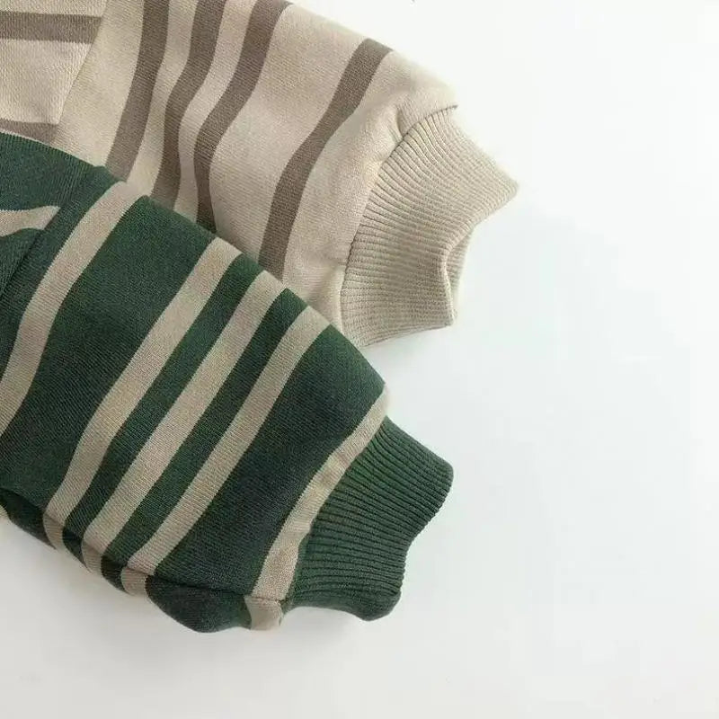 Moletom casual listrado infantil, manga comprida, tops com gola O, pulôver infantil solto, roupas de bebê, meninos, meninas, outono, novo