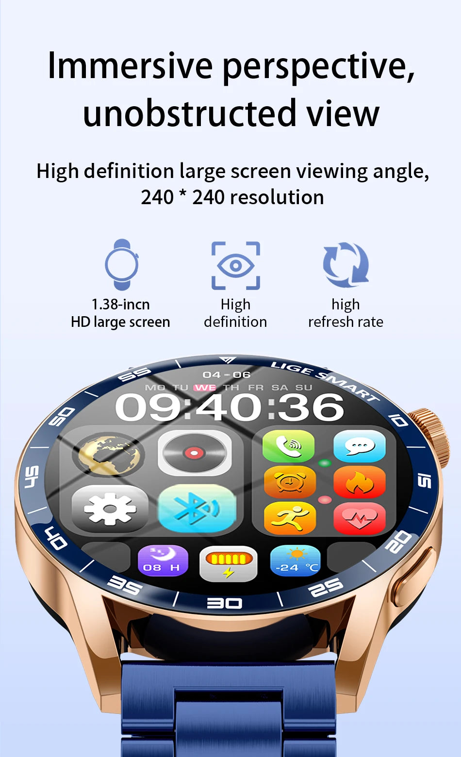 Relógio Inteligente LIGE 2026 com Chamadas de Voz para Homens, Tela HD de 1.38", IP68 à Prova D'água, Relógio Esportivo e Fitness, Novo Smartwatch para Homens e Mulheres, Compatível com Android e iOS