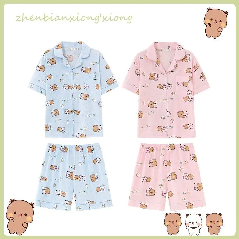 Kawaii anime bubu dudu conjunto de pijama macio e confortável homem mulher pijamas algodão solto pijama terno solto roupas para casa presente aniversário