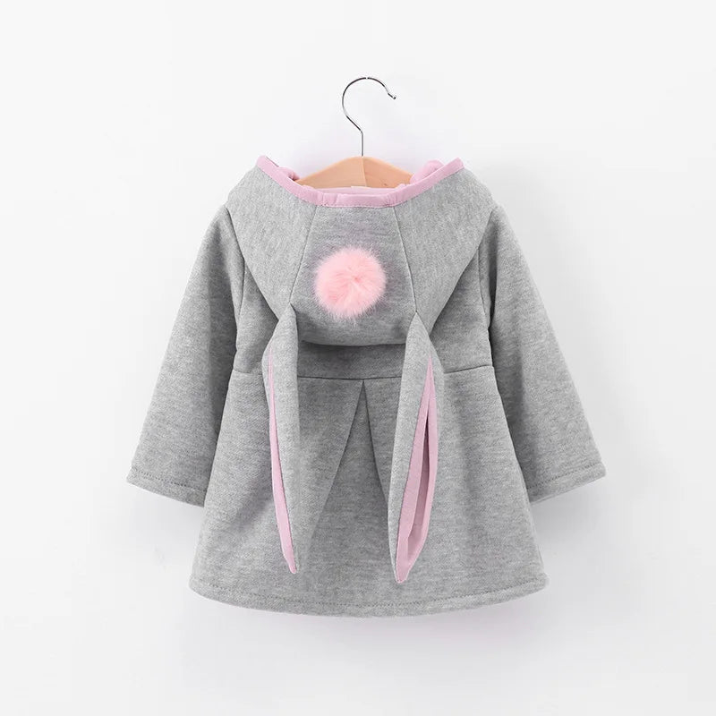 Jaqueta de algodão quente para bebês com orelhas de coelho, roupas infantis, casaco infantil, casacos, outono, primavera