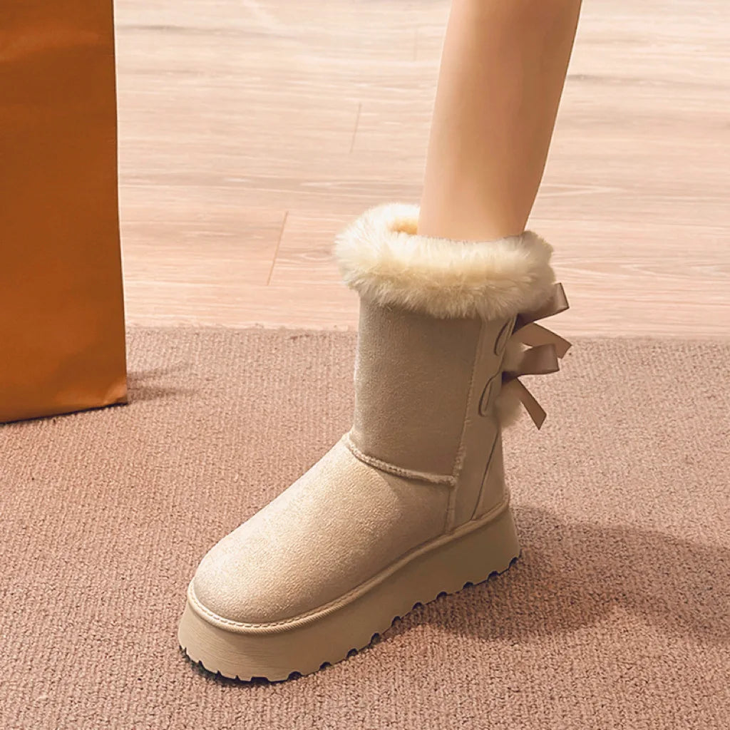 Botas de neve femininas 2024 inverno nova moda sapatos plataforma de pelúcia ao ar livre botas quentes sapatos femininos bota camurca cano longo