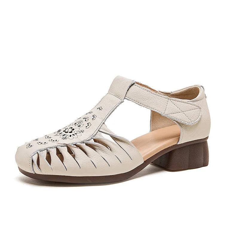 Sandálias gladiadoras de dedo fechado romano vintage para mulheres salto baixo luxo t-cinta recorte design respirável conforto sapatos ocos