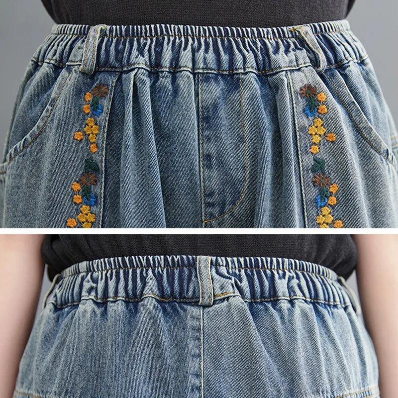Jeans de namorado de cintura alta para mulheres, streetwear vintage, básico bordado floral, calças jeans femininas harém, novo, primavera, B3782, 2024