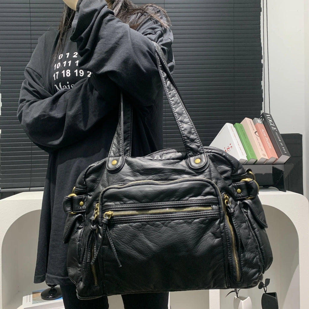 Moda feminina retro sacola de couro macio do plutônio grande capacidade bolsa de ombro y2k punk multi bolso crossbody bolsa