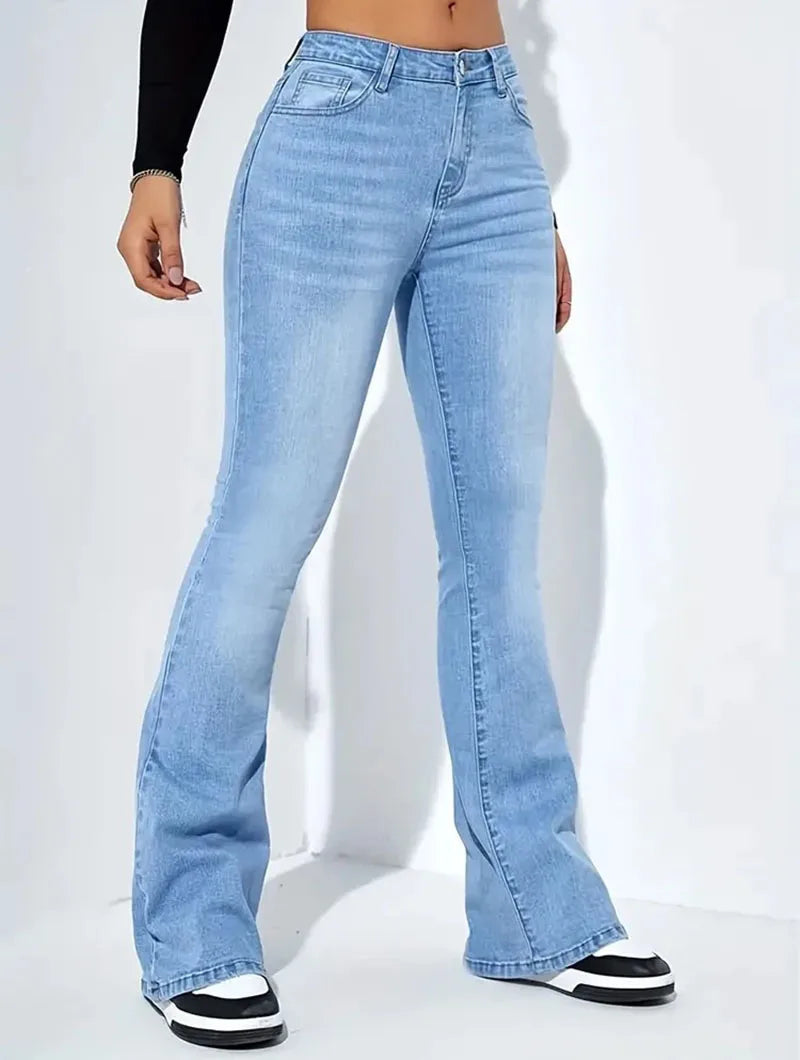 Lucyever calças jeans femininas flare vintage americana streetwear slim y2k punk jeans feminino clássico cintura alta calças largas perna
