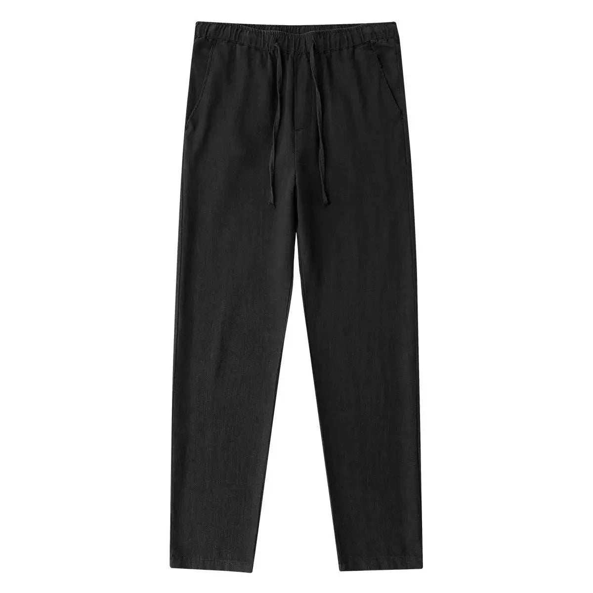 Calças de linho de algodão masculino outono novo respirável cor sólida calças de linho fitness streetwear volta com bolso