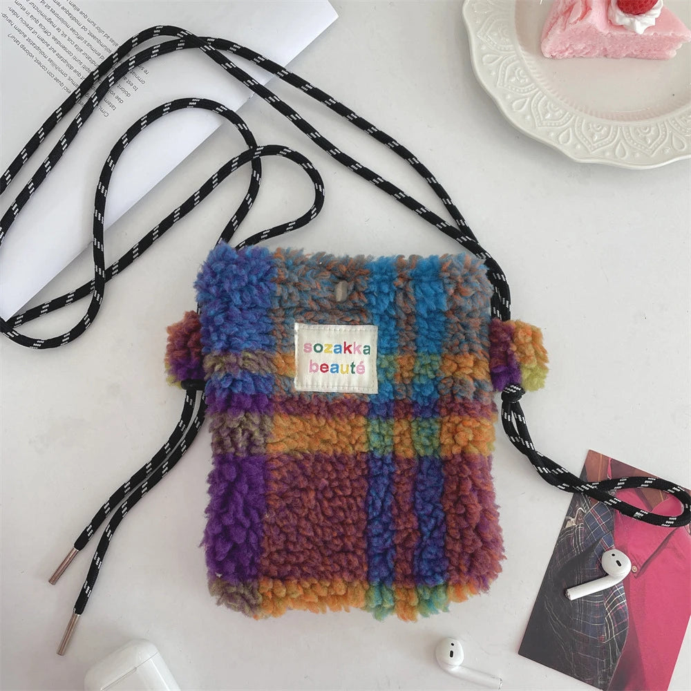 Novo ponto de pelúcia crossbody sacos para mulheres bonito rosa bolsa de ombro bolsas bolsa de telefone portátil