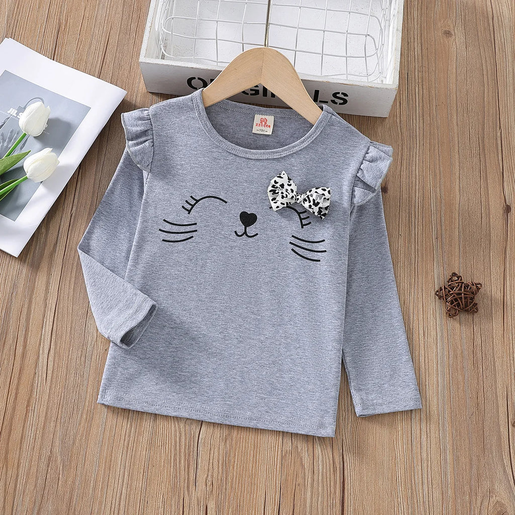 Primavera outono meninas camiseta de algodão topos para crianças dos desenhos animados camisas manga longa blusa do bebê da criança roupas inferiores