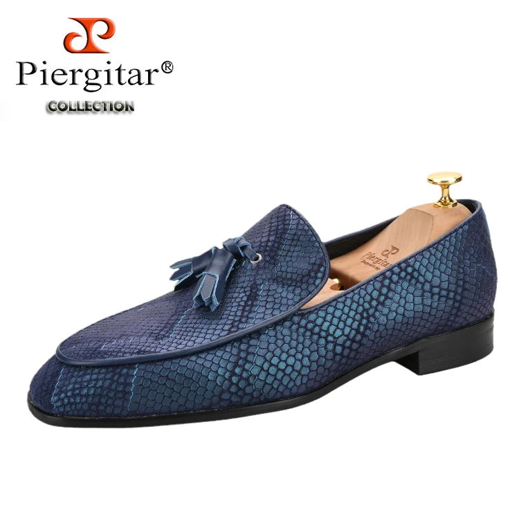 Piergitar-Mocassins de camurça serpentina masculina com borlas de couro combinando, chinelos artesanais para fumar, sola vermelha, novo modelo, 5 cores