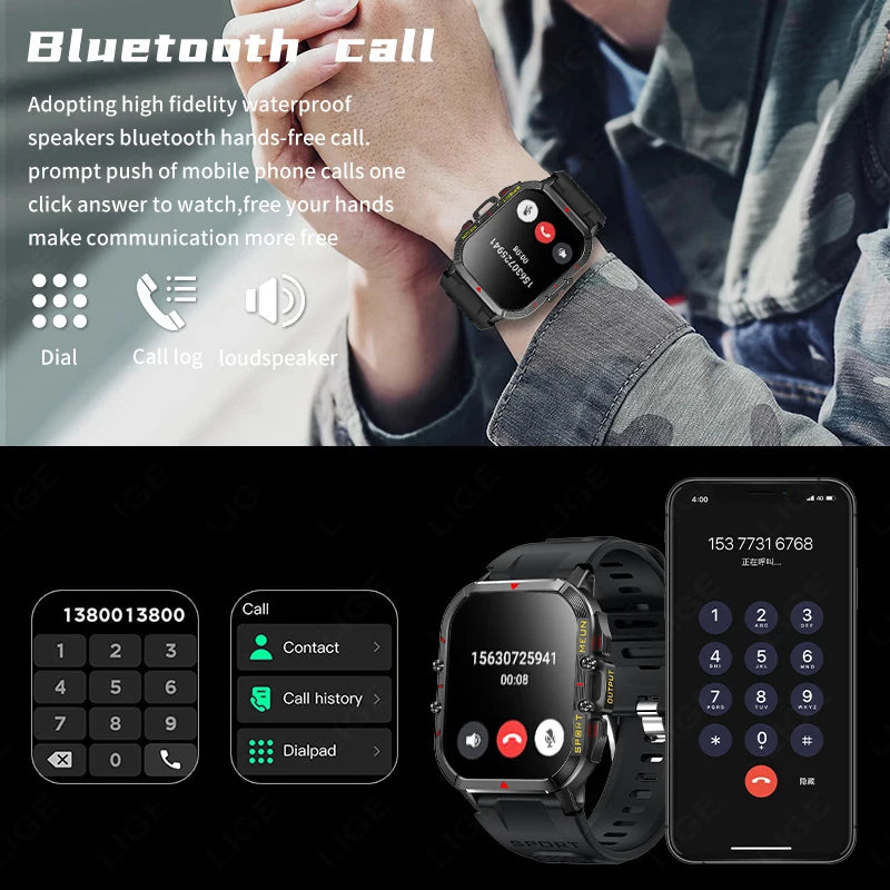 Lige 2025 relógio inteligente masculino esportes ao ar livre monitoramento de freqüência cardíaca ip68 à prova dip68 água relógios bluetooth chamada smartwatch para android ios