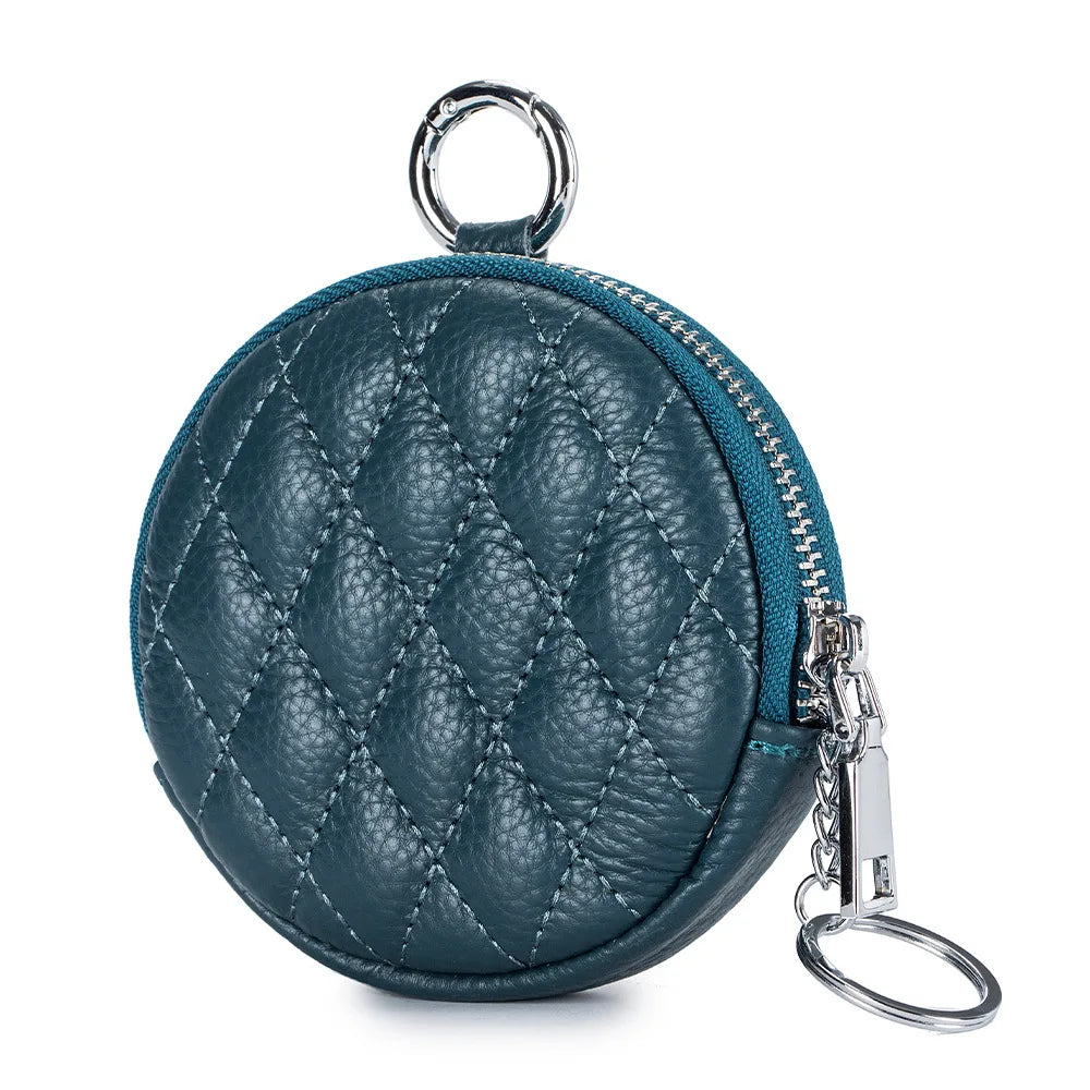 Mini porta-moedas de couro real para mulheres, carteira de costura de diamante mini organizador, bolsa de dinheiro pequena para chaves e fone de ouvido