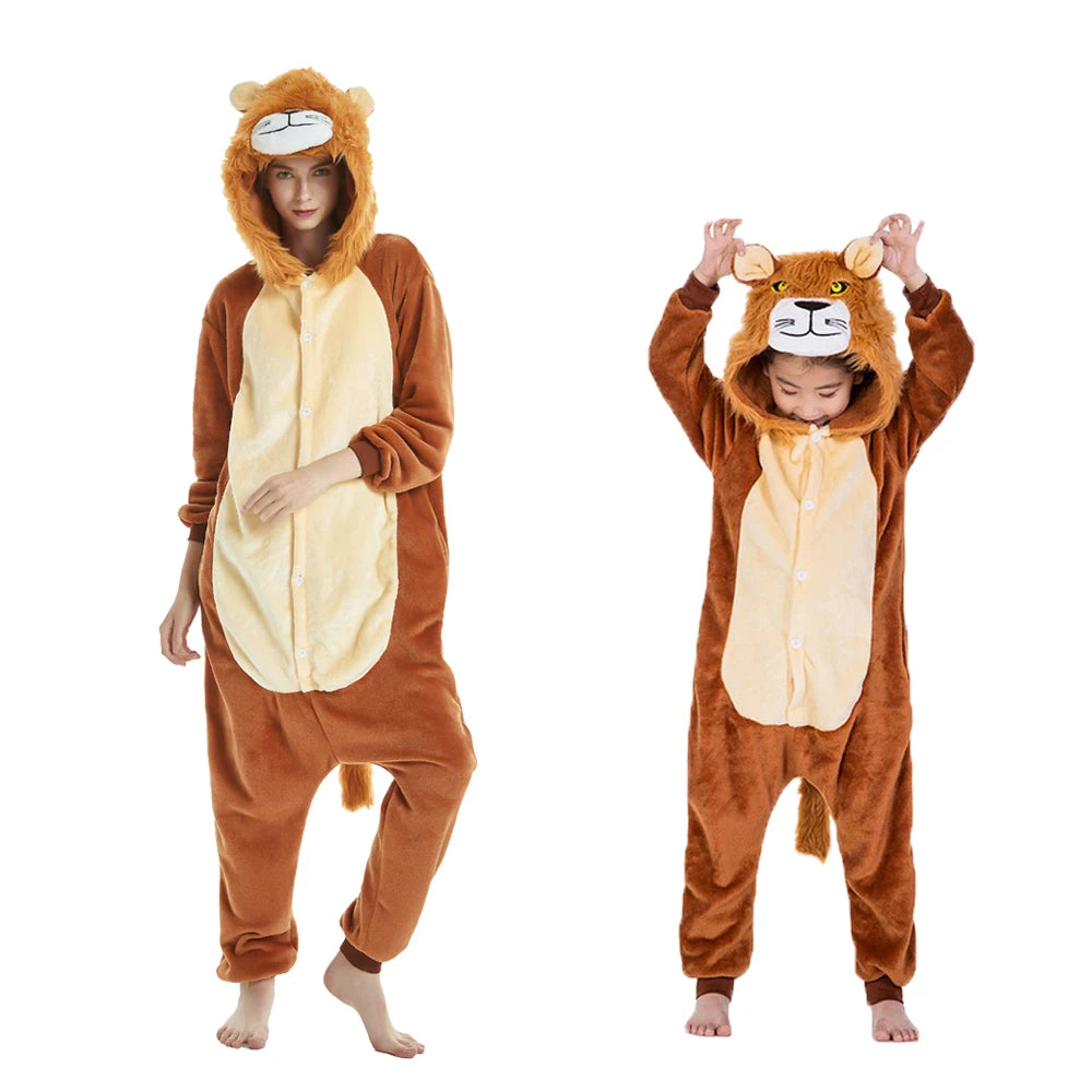 Mulheres animal kigurumi pijamas inverno grosso flanela pijamas adulto com capuz pijama homewear halloween cosplay trajes de festa