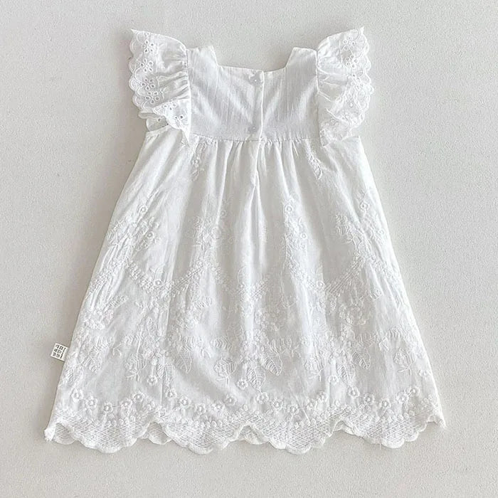 2025 novo verão crianças vestido 2-6 anos crianças vestidos de princesa manga voadora algodão bordado bebê menina vestido de festa irmã roupas