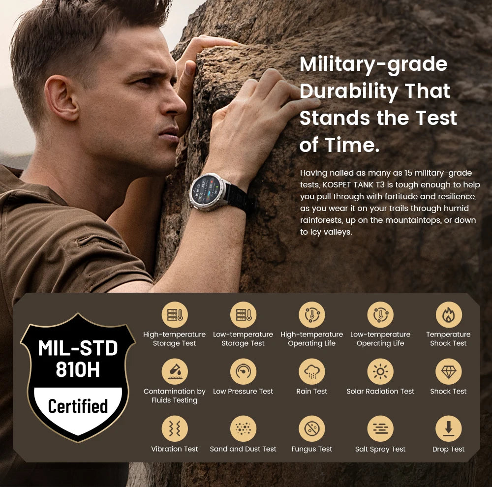 Original KOSPET TANK T3 Relógio Inteligente Para Homens Militar Smartwatch Mulheres Relógios de Fitness Digitais AMOLED AI Voz AOD Bluetooth