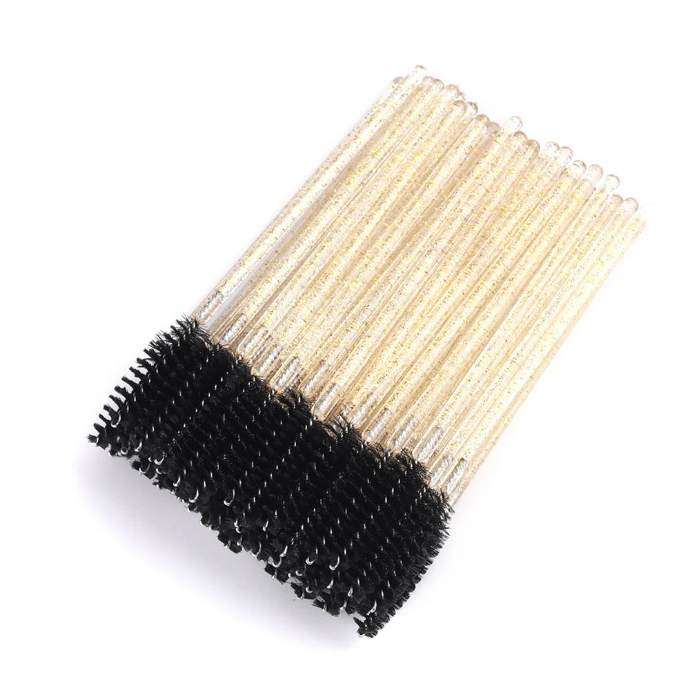 50 pçs pincéis de cílios descartáveis extensão cristal sobrancelha escova rímel varinha cílios conjunto de ferramentas cosméticas maquiagem beleza