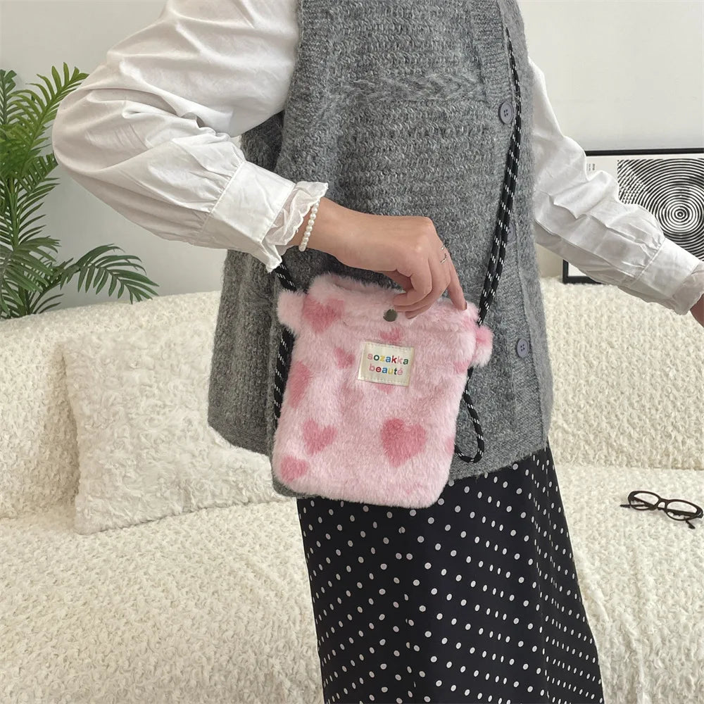 Novo ponto de pelúcia crossbody sacos para mulheres bonito rosa bolsa de ombro bolsas bolsa de telefone portátil