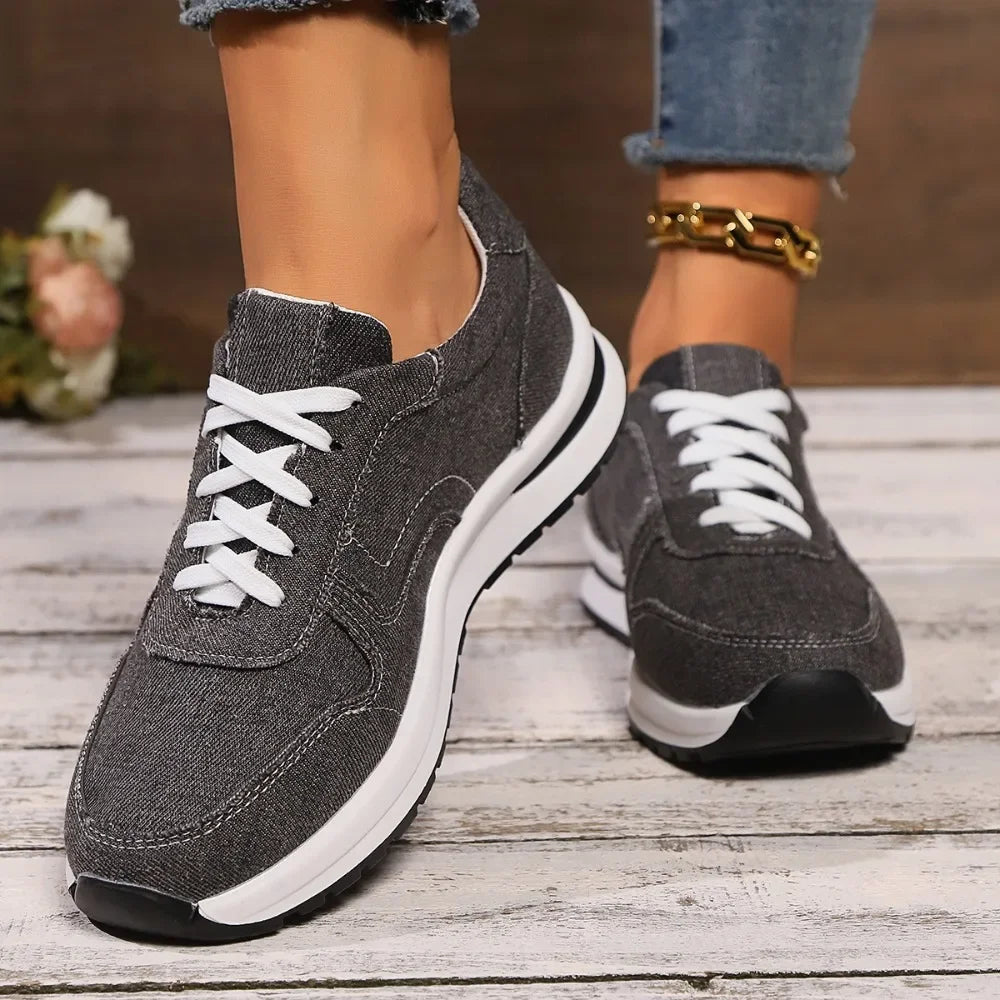 Azul denim plataforma tênis moda feminina sola grossa rendas até sapatos esportivos mulher plus size 43 confortável casual tênis femininos
