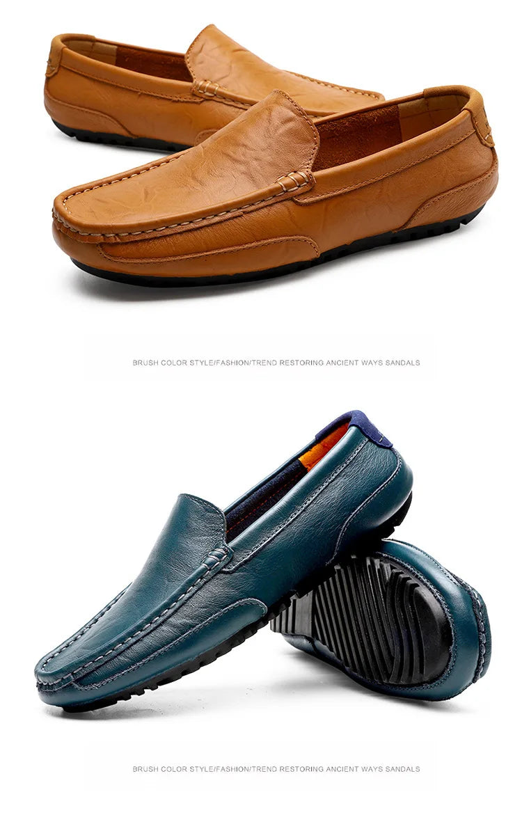 Sapatos de couro masculino luxo na moda casual deslizamento em mocassins formais mocassins italiano preto masculino sapatos de condução tênis plus size