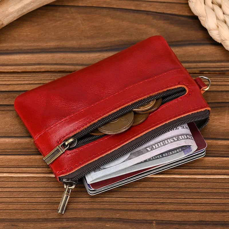Luufan couro genuíno zíper moeda cartão bolsa de couro real rfid titular do cartão embreagem carteiras slots para homens mulheres mini bolsa fina