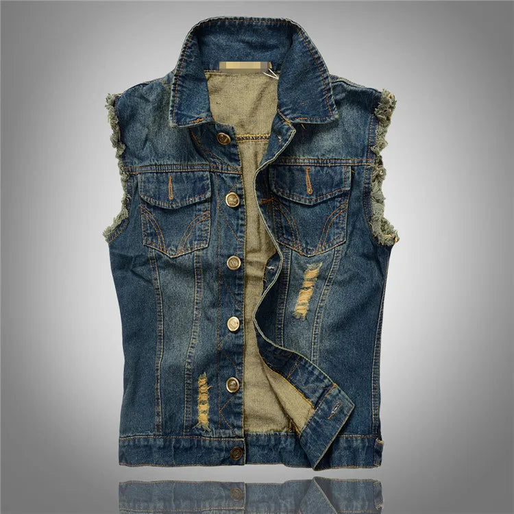 Dimusi verão masculino rasgado denim colete masculino tanque superior lavado jeans colete homem retro cowboy hip hop sem mangas jaqueta 6xl, ya564