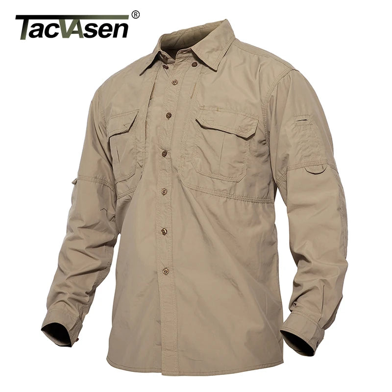 TACVASEN-Camisas leves de manga comprida para homens, camisa de secagem rápida para caminhadas, camisas de nylon para trabalho ao ar livre, carga para o verão