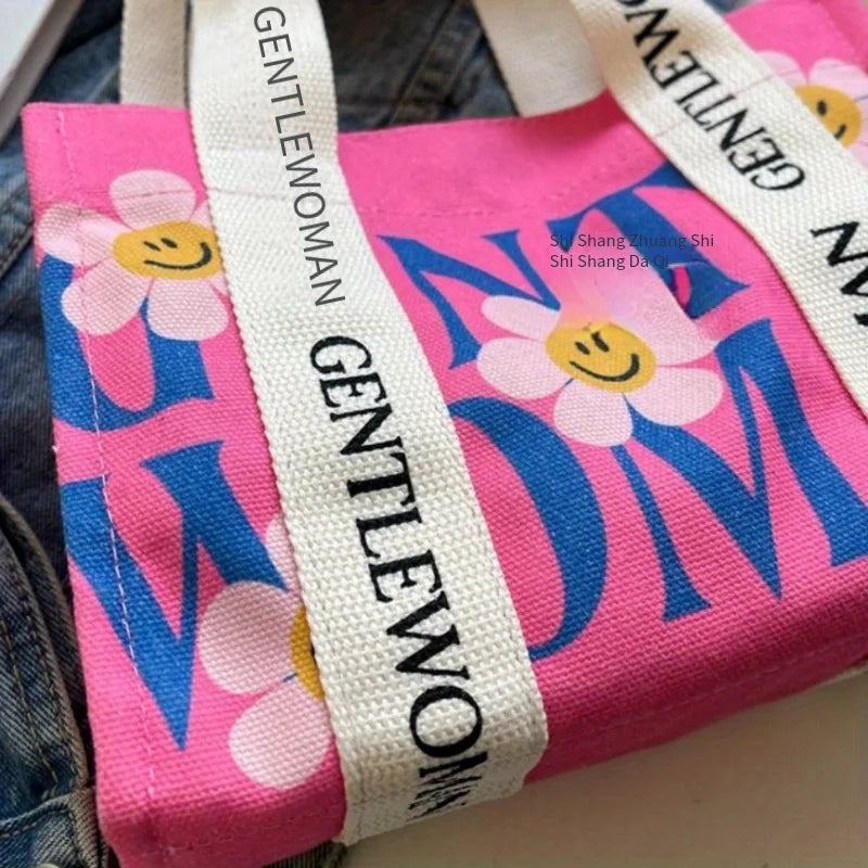Dopamina colorida bolsa crossbody feminina moda lona bolsa de ombro flor impressão tote bolsas saco de compras