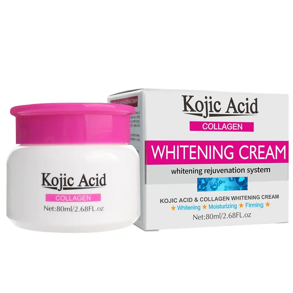 Creme Hidratante Ácido Kójico de Colágeno, Nutrido, Pele Danificada, Brilhante e Suave, Facial, Cuidado, Reparação, R1U9, 80ml