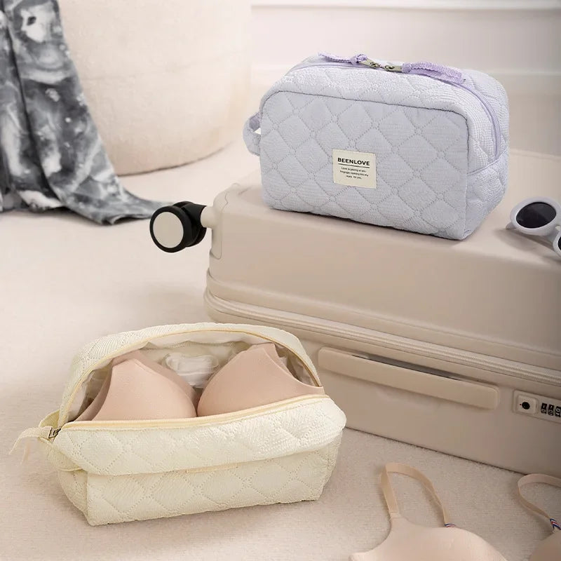 Conjunto de bolsa de maquiagem acolchoada bolsa de maquiagem feminina grande floral sacos de maquiagem bonito algodão bolsa cosmética viagem saco de armazenamento de produtos de higiene pessoal