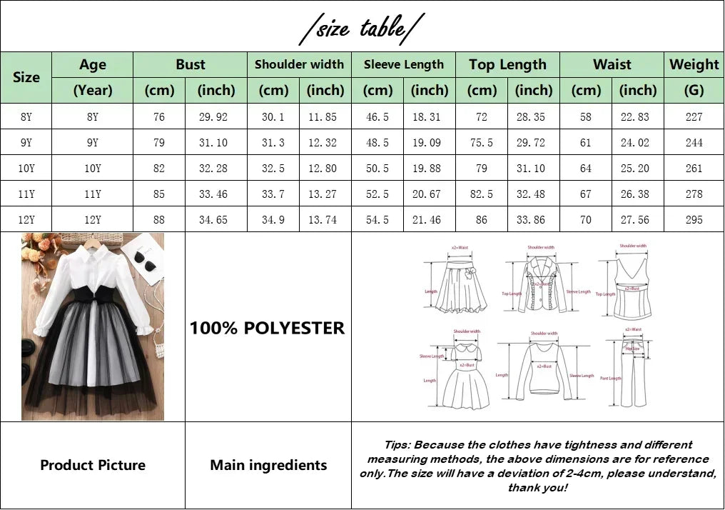 Vestido elegante para meninas de 8 a 12 anos, vestidos de festa para crianças, vestido de manga comprida, branco puro, roupas casuais para meninas, ventilação macia