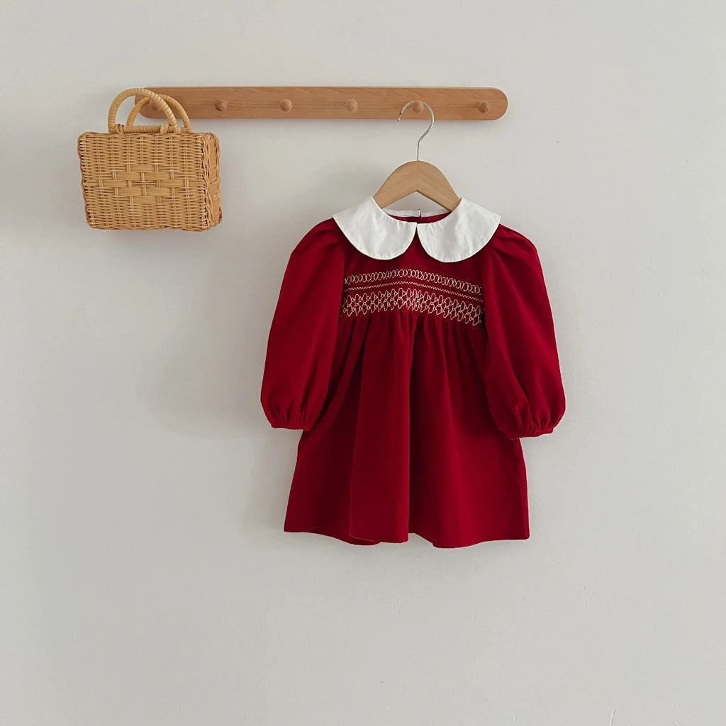 Vestido de manga comprida infantil, Roupas para bebês, Doce cor sólida, Novo, Primavera, Outono