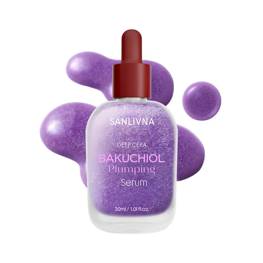 O soro de vitamina C e niacinamida ilumina o tom da pele e é rico em bakuchiol para melhorar e limpar os poros para cuidados faciais