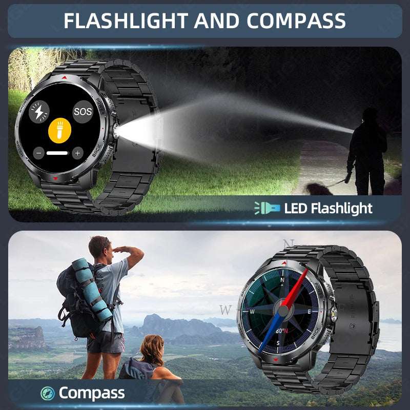 Relógios Inteligentes LIGE Novos com Bateria de 1100mAh para Homens, Esportes ao Ar Livre, Lanterna LED, Bússola, Relógio Inteligente Masculino com Chamada Bluetooth