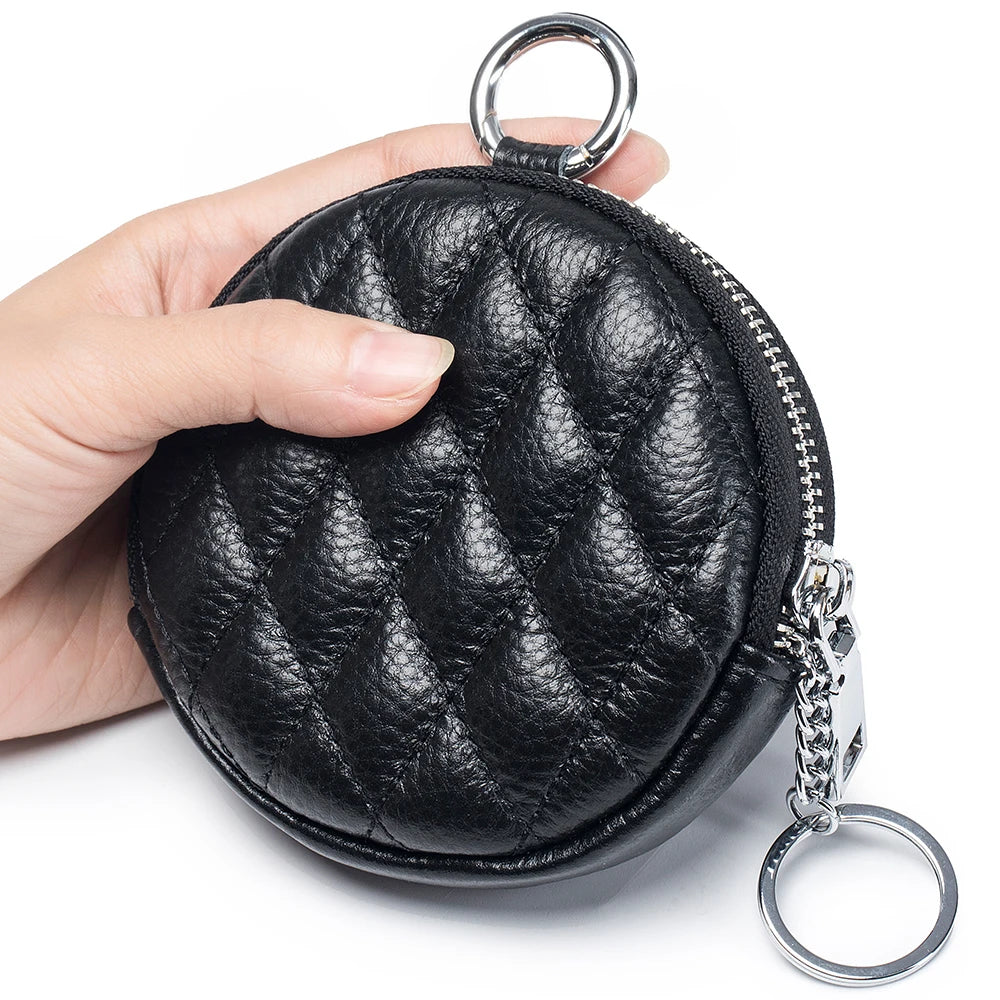 Mini porta-moedas de couro real para mulheres, carteira de costura de diamante mini organizador, bolsa de dinheiro pequena para chaves e fone de ouvido