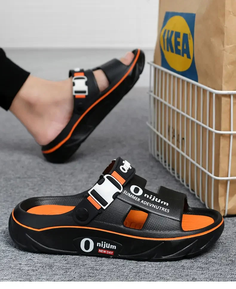 Chinelos de praia masculinos sandálias ao ar livre verão confortável sandálias de praia grosso macio tamancos masculino casual água sapatos de jardim