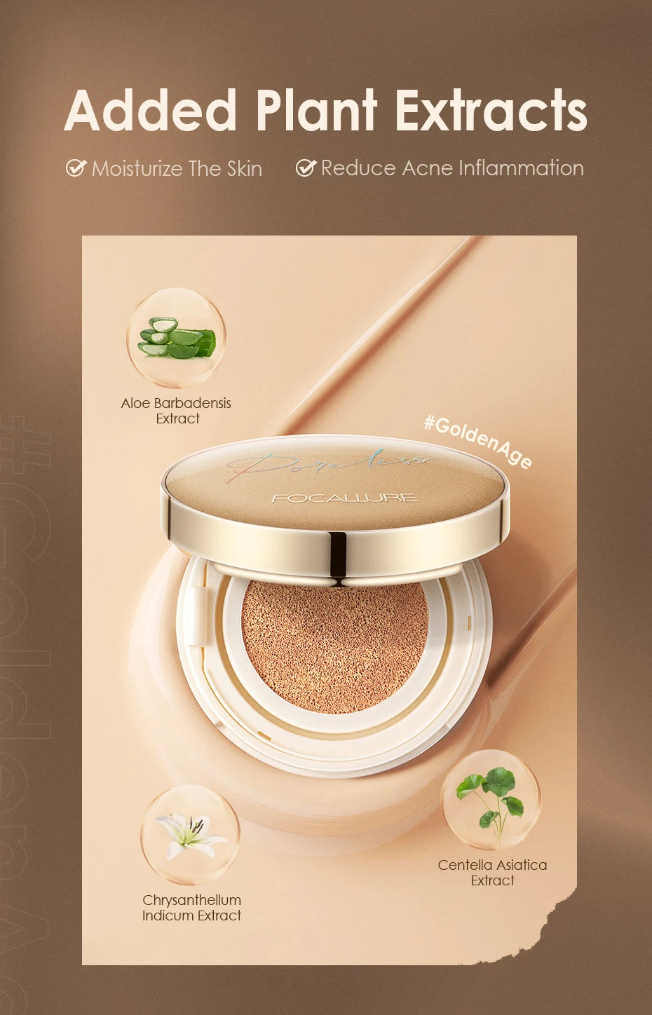 Focusallure fundação almofada de ar à prova dwaterproof água base fosca poros alta cobertura creme facial nutritivo suave fundação maquiagem