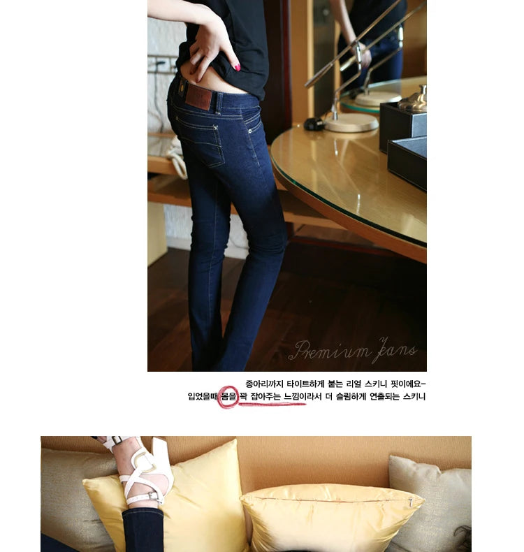 Calça Jeans Fena Skinny de Cintura Baixa Elástica e Esticável para Outono, Calça Longa Preta de Nove Pontos com Efeito Le...