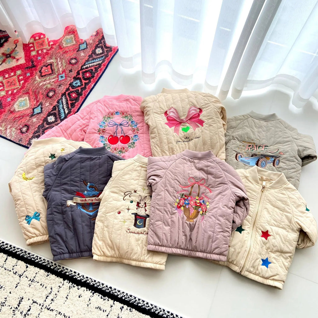 Novo 2025 ks meninas dos desenhos animados algodão velo casacos de inverno da criança meninos jaqueta de lã de cordeiro crianças casaco bordado crianças outwear roupas