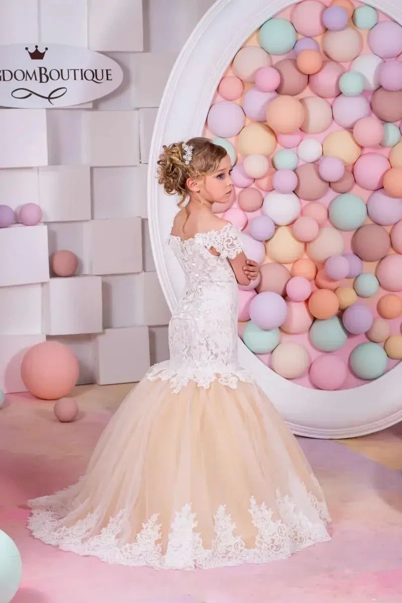 Bebê flor menina vestido crianças rendas longo noite crianças vestidos para casamento bridesmade baile de formatura sereia vestido festa formal vestidos de baile